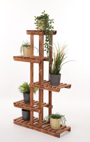PROREGAL Blumenständer FLORACK | HxBxT 117x68x25cm | 6 Ablagen | Kieferholz | Braun Gebrannt | Pflanzenständer Pflanzenregal Blumenregal Blumentreppe Gartenregal von PROREGAL