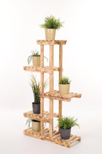 PROREGAL Blumenständer FLORACK | HxBxT 117x68x25cm | 6 Ablagen | Kieferholz | Gebrannt | Pflanzenständer Pflanzenregal Blumenregal Blumentreppe Gartenregal von PROREGAL