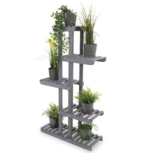 PROREGAL Blumenständer FLORACK | HxBxT 117x68x25cm | 6 Ablagen | Kieferholz | Grau | Pflanzenständer Pflanzenregal Blumenregal Blumentreppe Gartenregal von PROREGAL