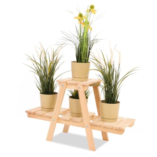 PROREGAL Blumenständer FLORACK | HxBxT 45x74x25cm | 3 Ablagen | Kieferholz | Natur | Pflanzenständer Pflanzenregal Blumenregal Blumentreppe Gartenregal von PROREGAL