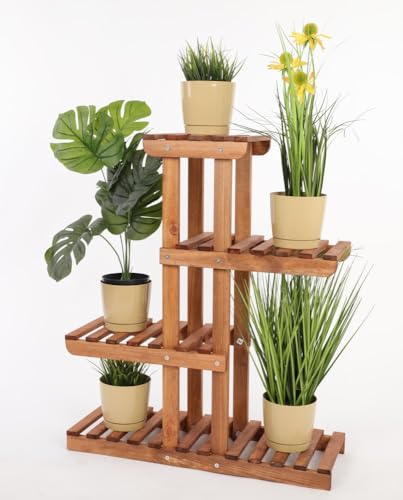 PROREGAL Blumenständer FLORACK | HxBxT 82x68x25cm | 5 Ablagen | Kieferholz | Braun | Pflanzenständer Pflanzenregal Blumenregal Blumentreppe Gartenregal von PROREGAL