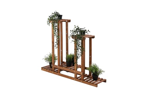 PROREGAL Blumenständer FLORANGE | HxBxT 116x95x25cm | 5 Ablagen | Kieferholz | Braun | Pflanzenständer Pflanzenregal Blumenregal Blumentreppe Gartenregal von PROREGAL