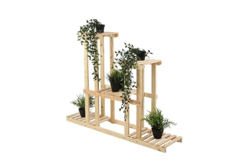 PROREGAL Blumenständer FLORANGE | HxBxT 116x95x25cm | 5 Ablagen | Kieferholz | Natur | Pflanzenständer Pflanzenregal Blumenregal Blumentreppe Gartenregal von PROREGAL