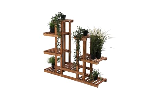 PROREGAL Blumenständer FLORANGE | HxBxT 116x95x25cm | 8 Ablagen | Kieferholz | Braun | Pflanzenständer Pflanzenregal Blumenregal Blumentreppe Gartenregal von PROREGAL