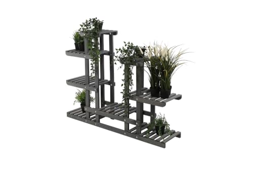 PROREGAL Blumenständer FLORANGE | HxBxT 116x95x25cm | 8 Ablagen | Kieferholz | Grau | Pflanzenständer Pflanzenregal Blumenregal Blumentreppe Gartenregal von PROREGAL
