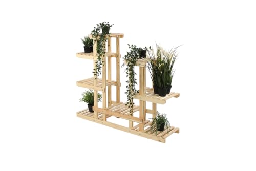 PROREGAL Blumenständer FLORANGE | HxBxT 116x95x25cm | 8 Ablagen | Kieferholz | Natur | Pflanzenständer Pflanzenregal Blumenregal Blumentreppe Gartenregal von PROREGAL