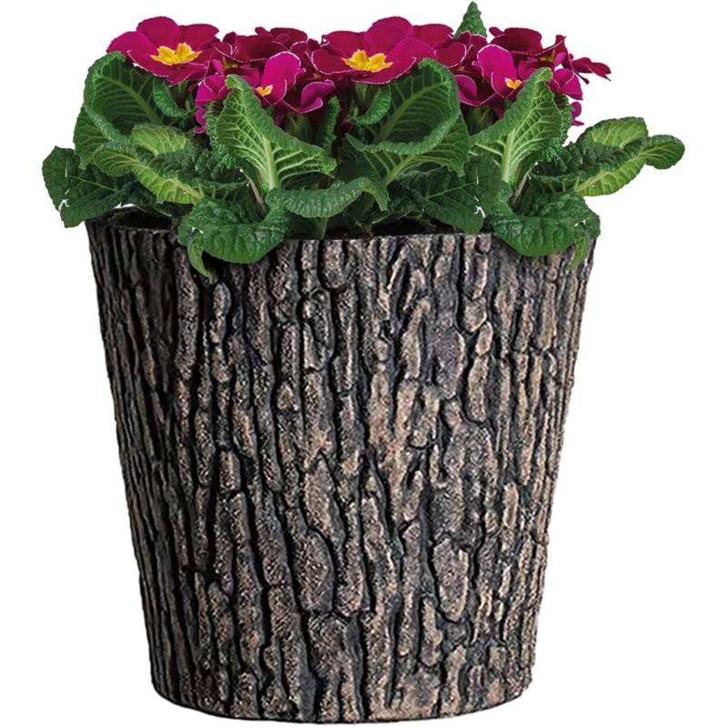 PROREGAL Blumentopf Holzoptik Ø 30cm Braun mit Holzoptik im Rustikalen Design Holzbaumstamm Blumenkübel aus UV-resistenten Plastik von PROREGAL
