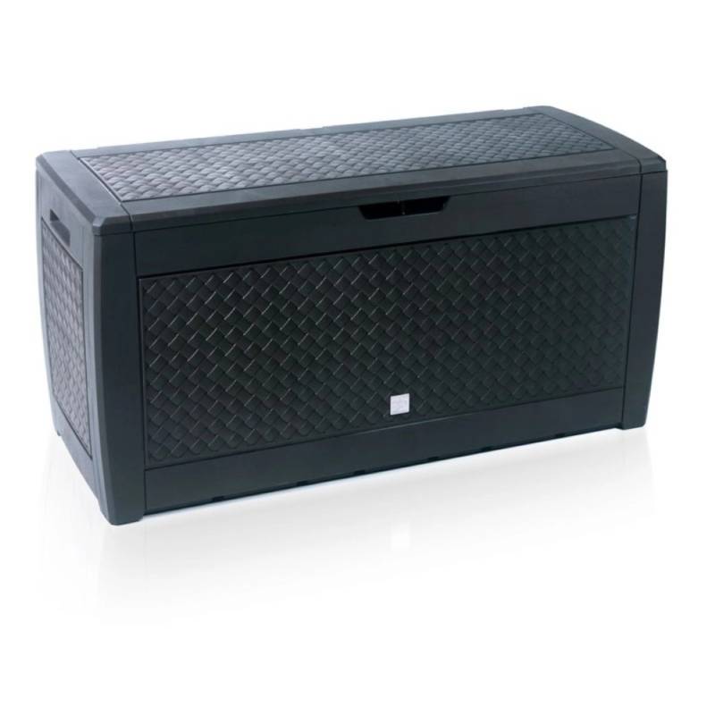 PROREGAL CAP’N COOK Klappbare Gartenbox LxBxH 119 x 48 x 60 cm Kissenbox mit Deckel Haltegriffe und Rollen Flechtoptik Grau von PROREGAL