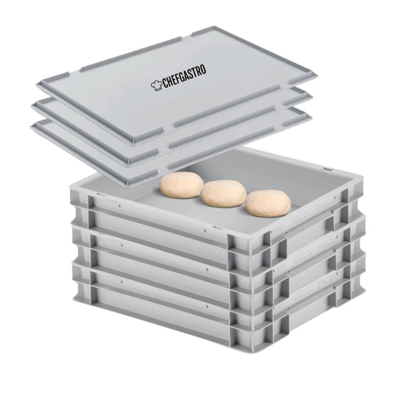 CHEFGASTRO SuperSparSet 3 x Pizzaballenbox Mit 3 x Deckel HxBxT 8,5 x 30 x 40 cm 9 Liter Teigwanne Für Pizzateig Sstapelbare Pizzabox von PROREGAL