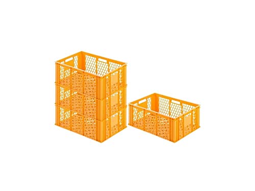 PROREGAL CHEFGASTRO SuperSparSet 4x Eurobehälter Bäcker- & Konditorenkasten | HxBxT 25x40x60cm | 49 Liter | Gelb-Orange | Brötchenkiste, stapelbare Bäckerkiste von PROREGAL