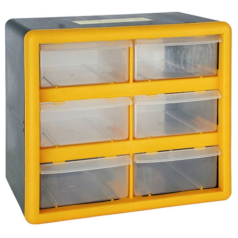 PROREGAL Cosimo Kleinteilemagazin mit 6 Schubfächer Grau/Gelb HxBxT 23,5 x 26,5 x 16 cm Kleinteileregal Sortimentsboxen Sortimentskastenregal von PROREGAL