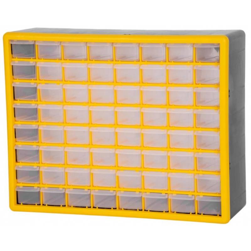 PROREGAL Cosimo Kleinteilemagazin mit 64 Schubfächer Grau/Gelb HxBxT 39 x 50 x 16 cm Kleinteileregal Sortimentsboxen Sortimentskastenregal von PROREGAL