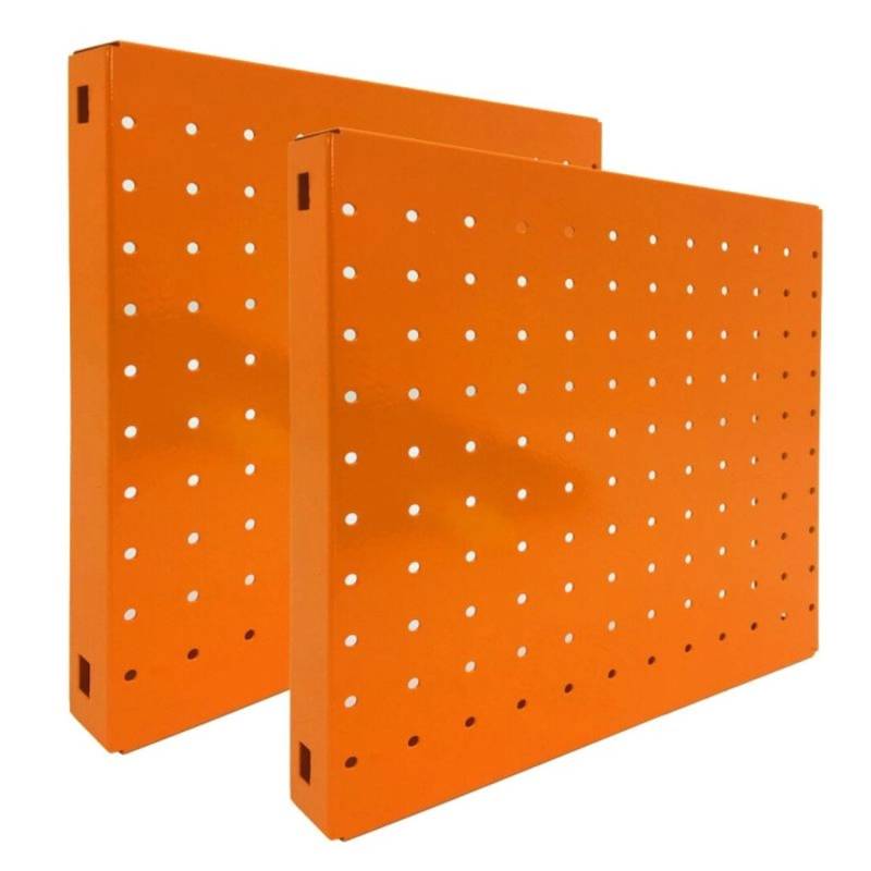 PROREGAL Doppelpack 2x Memoboard aus Stahl Gelocht HxBxT 30 x 30 x 3,5 cm Orange Lochblech Wandtafel Trägersystem von PROREGAL