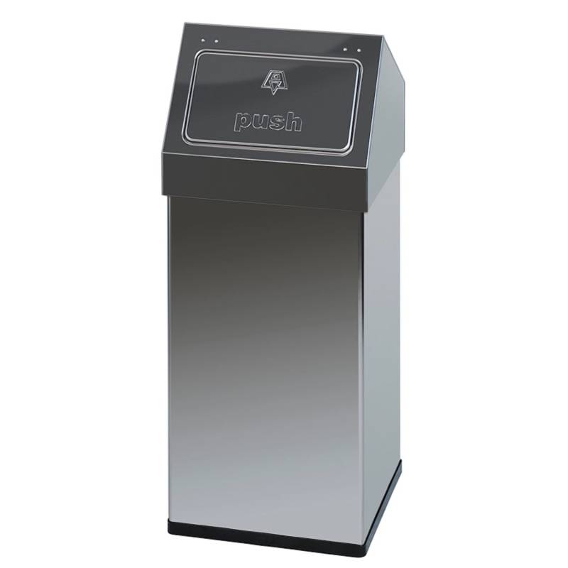 PROREGAL Eckiger Edelstahl Abfallbehälter Haiti Mit Push Deckel 55 Liter HxBxT 77 x 30 x 30 cm Silber von PROREGAL