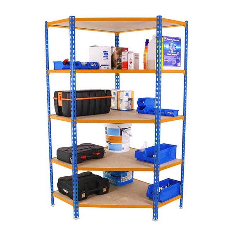 PROREGAL Eckregal Muli HxBxT 180 x 90 x 40 cm 5 Fachböden Fachlast 200 kg Blau-Orange von PROREGAL