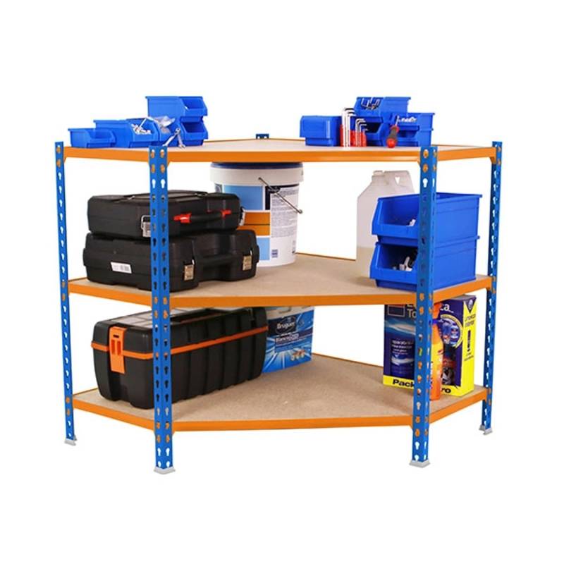 PROREGAL Eckregal Small Muli HxBxT 90 x 90 x 30 cm 3 Fachböden Fachlast 200 kg Blau-Orange von PROREGAL