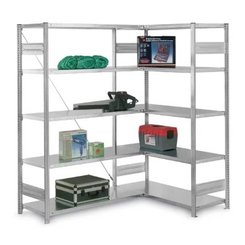 PROREGAL Eckregal  Stecksystem T-Profil HxBxT 200 x 100 x 40 cm 5 Ebenen Traglast 124 kg Verzinkt von PROREGAL