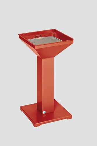 PROREGAL Eleganter Ascher mit standsicherer Bodenplatte | inkl. Kippensieb | HxBxT 73x32,5x32,5cm | Verzinkter Stahl | Rot | Ascher Aschenbecher von PROREGAL