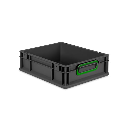PROREGAL Eurobox NextGen Color | HxBxT 12x30x40cm | 11 Liter | Griffe grün geschlossen | Schwarz | Eurobehälter, Transportbox, Transportbehälter, Stapelbehälter von PROREGAL