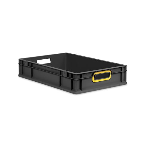 PROREGAL Eurobox NextGen Color | HxBxT 12x40x60cm | 23 Liter | Griffe gelb offen | Schwarz | Eurobehälter, Transportbox, Transportbehälter, Stapelbehälter von PROREGAL