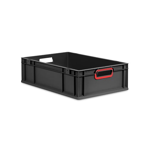 PROREGAL Eurobox NextGen Color | HxBxT 17x40x60cm | 34 Liter | Griffe rot offen | Schwarz | Eurobehälter, Transportbox, Transportbehälter, Stapelbehälter von PROREGAL