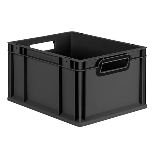 PROREGAL Eurobox NextGen Color | HxBxT 22x30x40cm | 20 Liter | Griffe schwarz offen | Glatter Boden | Schwarz | Eurobehälter, Transportbox, Transportbehälter, Stapelbehälter von PROREGAL