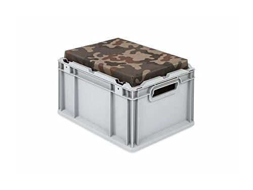 PROREGAL Eurobox NextGen Seat Box Camouflage | HxBxT 26,5x30x40cm | 20 Liter | Griffe offen | Eurobehälter, Sitzbox, Transportbox, Transportbehälter, Stapelbehälter von PROREGAL