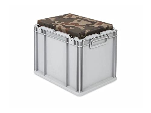 PROREGAL Eurobox NextGen Seat Box Camouflage | HxBxT 36,5x30x40cm | 30 Liter | Griffe geschlossen | Eurobehälter, Sitzbox, Transportbox, Transportbehälter, Stapelbehälter von PROREGAL