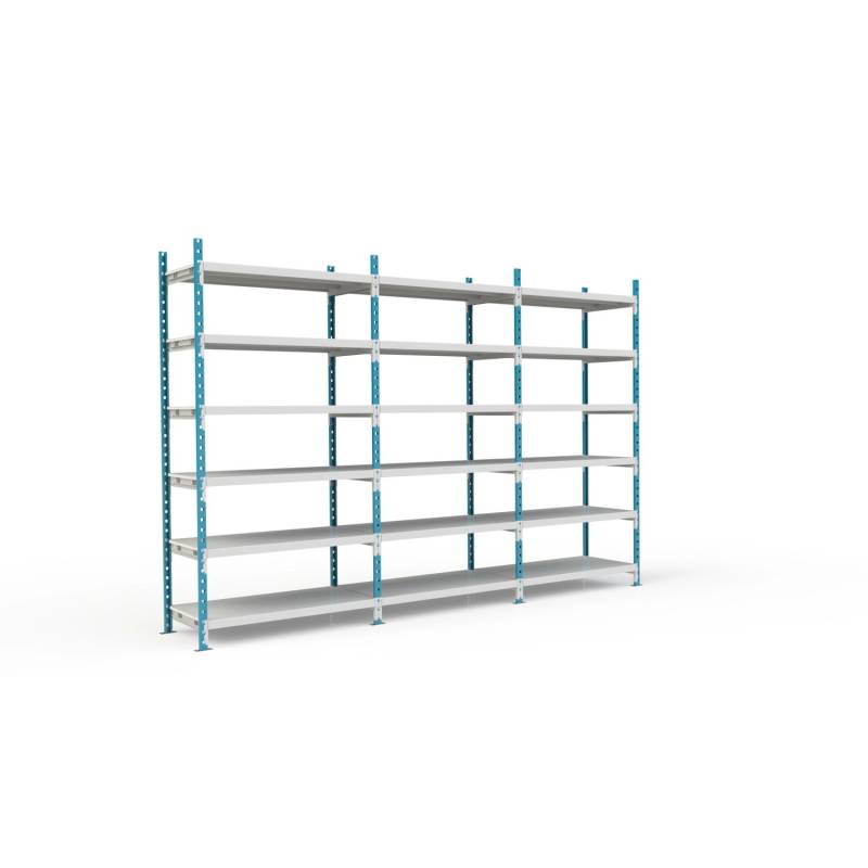PROREGAL Fachbodenregal Maximus Pro HxBxT 220 x 150 x 120 cm 7 Ebenen Metallplatten-Fachboden Fachlast 236 kg Lichtblau-Lichtgrau von PROREGAL
