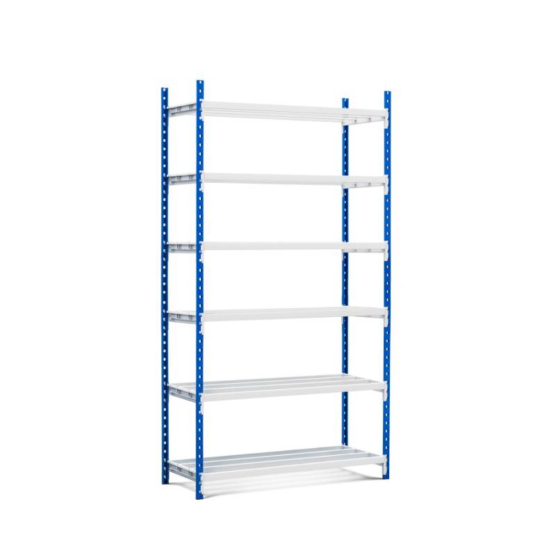 PROREGAL Fachbodenregal Maximus Pro HxBxT 300 x 125 x 120 cm 6 Ebenen Offener Fachboden Fachlast 248 kg Lichtblau-Lichtgrau von PROREGAL