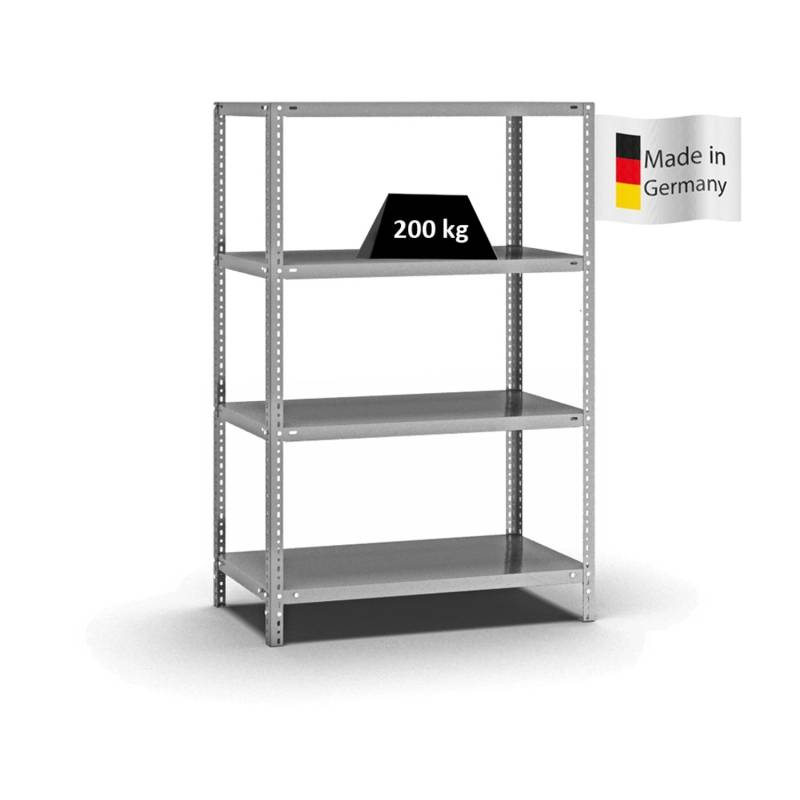 PROREGAL Fachbodenregal Schraubsystem Medium-Duty Grundregal HxBxT 150 x 100 x 50 cm 4 Ebenen Fachlast 200 kg Beidseitig Nutzbar Verzinkt von PROREGAL