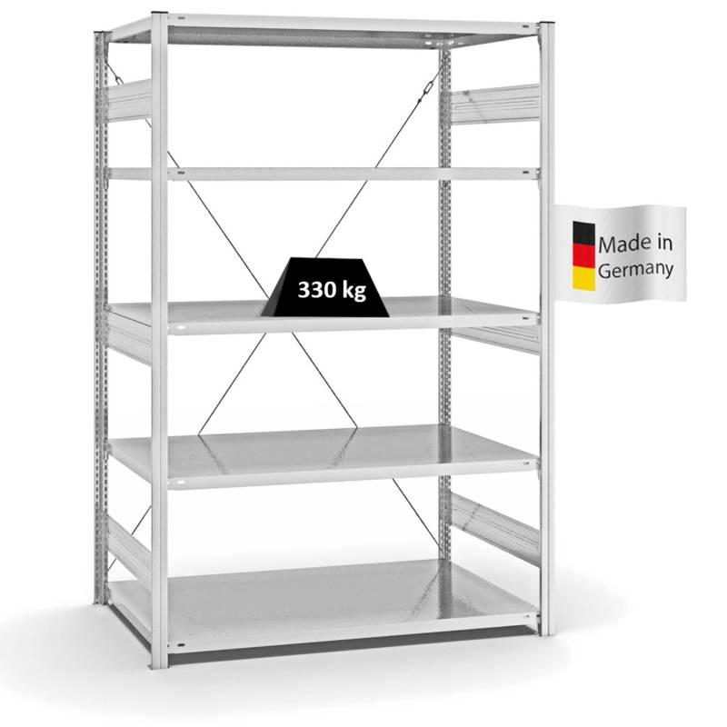 PROREGAL Fachbodenregal Stecksystem T-Profil Heavy-Duty Grundregal HxBxT 200 x 130 x 80 cm 5 Ebenen Fachlast 330 kg Einseitig Nutzbar Lichtgrau von PROREGAL