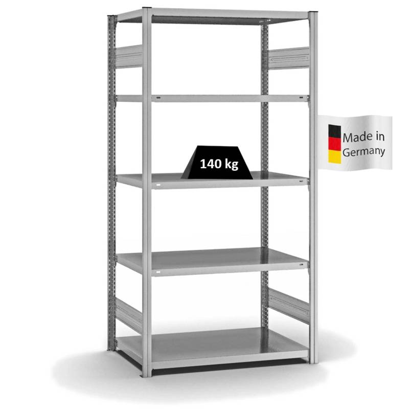 PROREGAL Fachbodenregal Stecksystem T-Profil Light-Duty Grundregal HxBxT 200 x 100 x 60 cm 5 Ebenen Fachlast 140 kg Beidseitig Nutzbar Verzinkt von PROREGAL