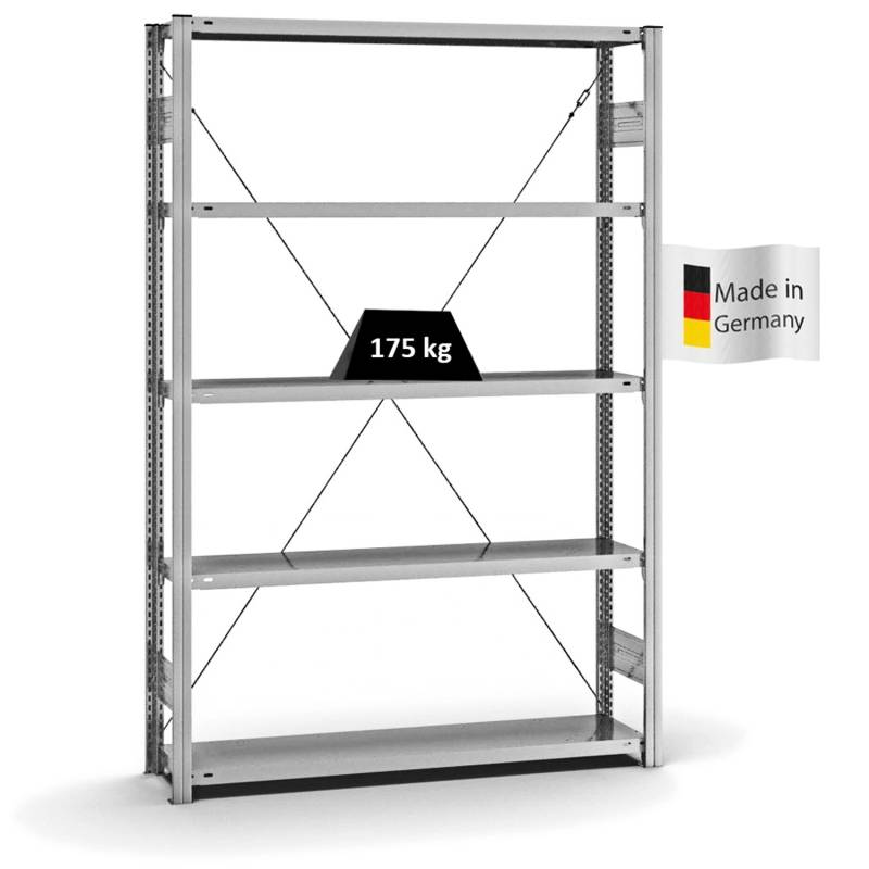 PROREGAL Fachbodenregal Stecksystem T-Profil Light-Duty Grundregal HxBxT 200 x 130 x 30 cm 5 Ebenen Fachlast 175 kg Einseitig Nutzbar Verzinkt von PROREGAL