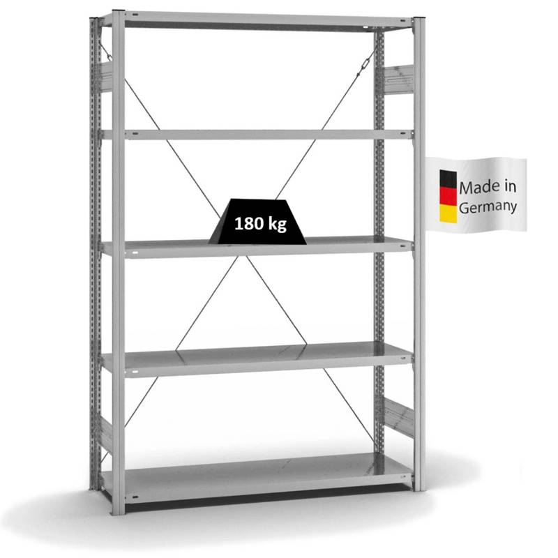 PROREGAL Fachbodenregal Stecksystem T-Profil Light-Duty Grundregal HxBxT 200 x 130 x 40 cm 5 Ebenen Fachlast 180 kg Einseitig Nutzbar Verzinkt von PROREGAL
