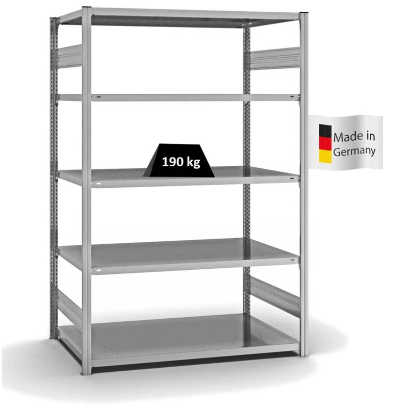PROREGAL Fachbodenregal Stecksystem T-Profil Light-Duty Grundregal HxBxT 200 x 130 x 80 cm 5 Ebenen Fachlast 190 kg Beidseitig Nutzbar Verzinkt von PROREGAL