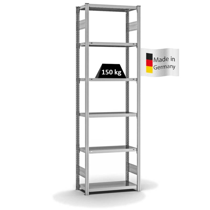 PROREGAL Fachbodenregal Stecksystem T-Profil Light-Duty Grundregal HxBxT 250 x 75 x 40 cm 6 Ebenen Fachlast 145 kg Beidseitig Nutzbar Verzinkt von PROREGAL