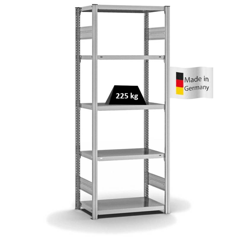PROREGAL Fachbodenregal Stecksystem T-Profil Medium-Duty Grundregal HxBxT 200 x 75 x 40 cm 5 Ebenen Fachlast 225 kg Beidseitig Nutzbar Verzinkt von PROREGAL