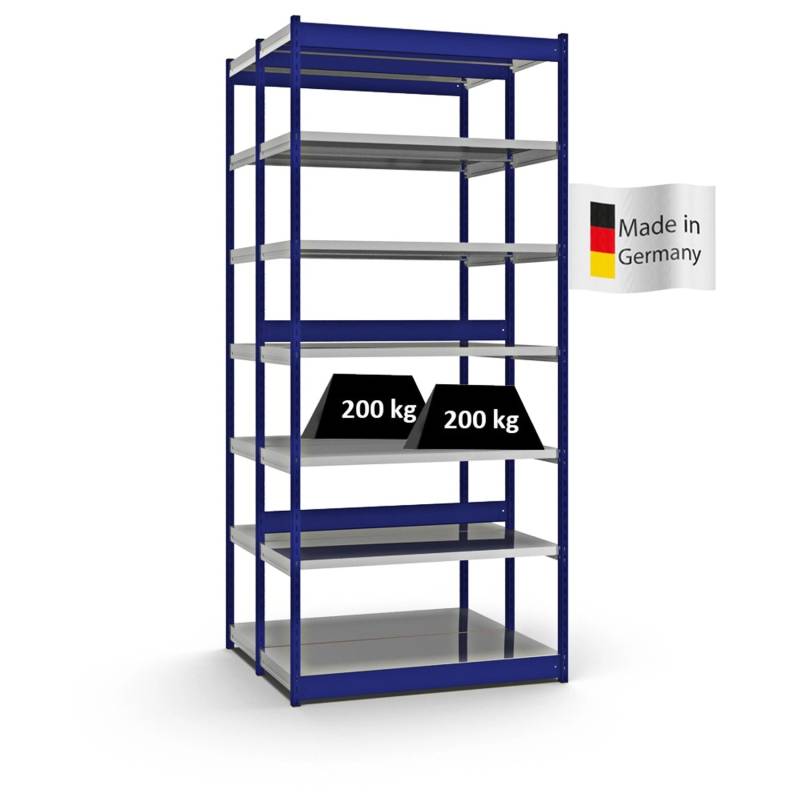 PROREGAL Fachbodenregal Stecksystem Vierkant-Profil Grundregal HxBxT 300 x 132,5 x 50 cm 2x7 Ebenen Doppelseitige Bauart Fachlast 200 kg Enzianblau von PROREGAL