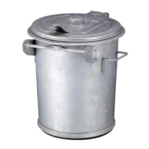 PROREGAL Feuerfeste runde Mülltonne aus Stahl | 70 Liter, HxØ 63x50cm | Verzinkter Stahl | Silber von PROREGAL