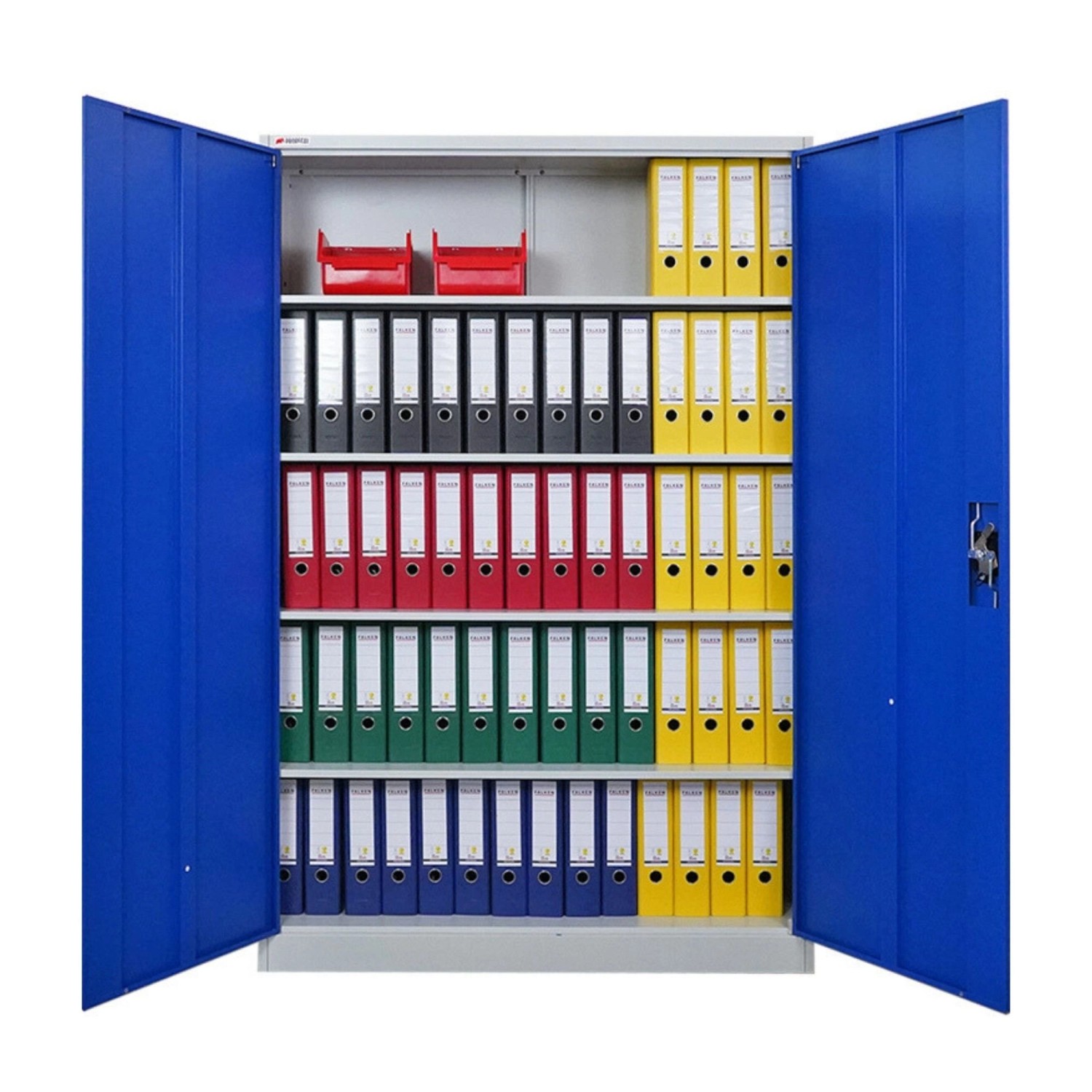 PROREGAL Flügeltürenschrank ELEPHANT Komplett Montiert Mit 2 Türen Abschließbar HxBxT 180x120x40cm 4 Ebenen Stahl Pulverbeschichtet Blau/Lichtgrau von PROREGAL