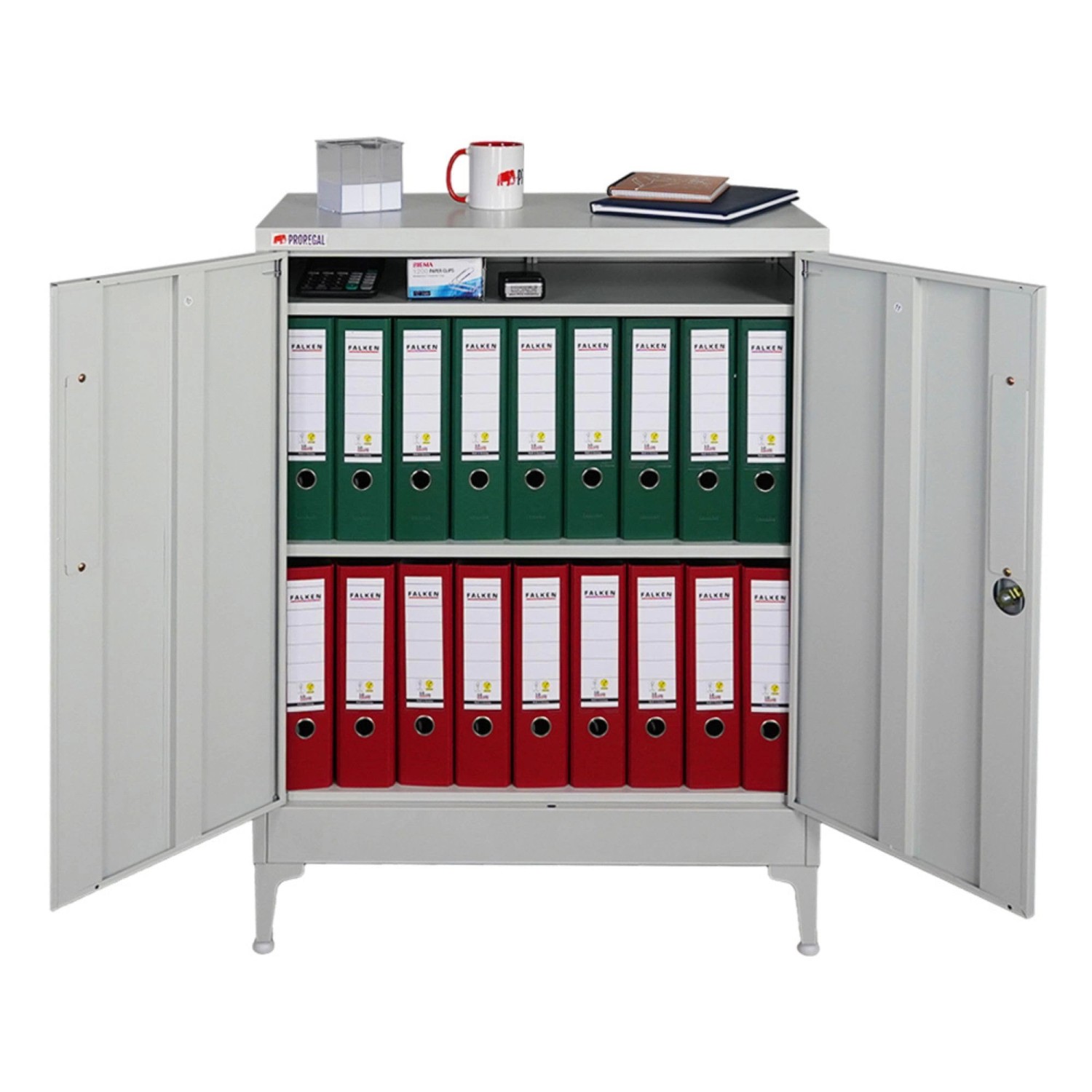 PROREGAL Flügeltürenschrank ELEPHANT Mit Beinen & 2 Türen Abschließbar HxBxT 90x80x40cm 2 Ebenen Stahl Pulverbeschichtet Lichtgrau von PROREGAL