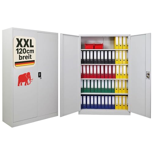 PROREGAL Flügeltürenschrank Elephant Metall Aktenschrank abschließbar 2 Türen 180x120x40cm Stahl 4 Ebenen Stahlschrank Pulverbeschichtung Lichtgrau Werkstattschrank Mehrzweckschrank Büroschrank PROREGAL Flügeltürenschrank Elephant Metall Aktenschrank abschließbar 2 Türen 180x120x40cm Stahl 4 Ebenen Stahlschrank Pulverbeschichtung Lichtgrau Werkstattschrank Mehrzweckschrank Büroschrank von PROREGAL