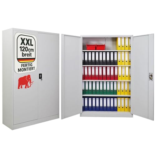 PROREGAL Flügeltürenschrank Elephant Metall Aktenschrank komplett montiert abschließbar 2 Türen 180x120x40cm Stahl 4 Ebenen Stahlschrank Pulverbeschichtung Lichtgrau Werkstattschrank Mehrzweckschrank PROREGAL Flügeltürenschrank Elephant Metall Aktenschrank komplett montiert abschließbar 2 Türen 180x120x40cm Stahl 4 Ebenen Stahlschrank Pulverbeschichtung Lichtgrau Werkstattschrank Mehrzweckschrank von PROREGAL