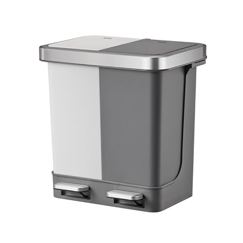 PROREGAL Funktionale Treteimer aus Kunststoff mit Soft-Close-Deckel | 10+10 Liter, HxBxT 40x39,5x29,6cm | 2 Kunststoff-Innenbehälter | Weiß/Grau von PROREGAL