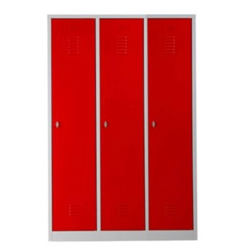 PROREGAL Garderobenspind Camel 3-Fach Mit Pro-Aufteilung HxBxT 180 x 119 x 50 cm Vorhängeschloss Grau-Rot von PROREGAL