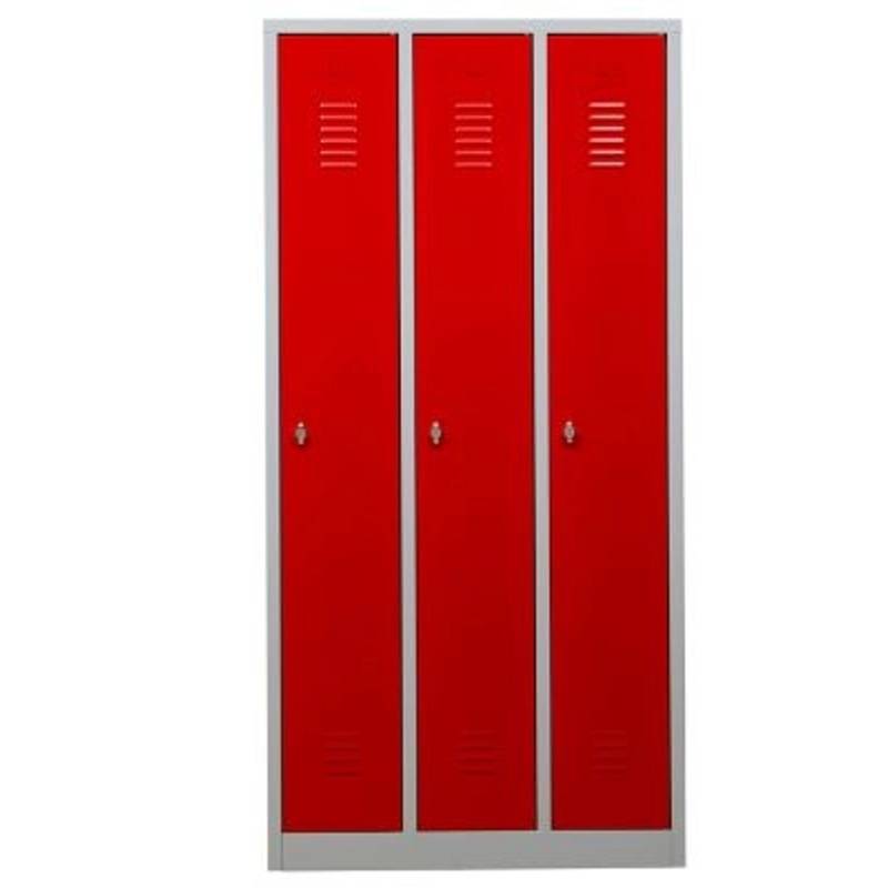 PROREGAL Garderobenspind Camel 3-Fächer HxBxT 180 x 90 x 50 cm Vorhängeschloss Grau-Rot von PROREGAL