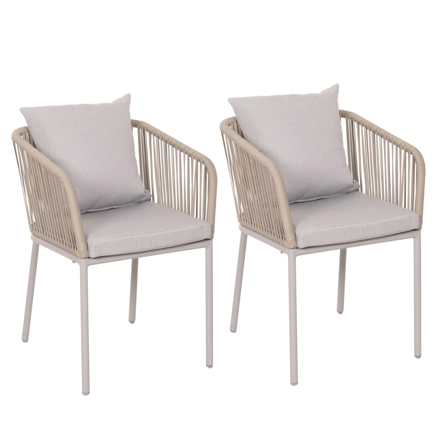 PROREGAL Gartenstuhl 2er-Set 75x55x55cm Sitzhöhe 48cm Wetterfest Aluminium Seilgeflecht Rope Grau Kissen Grau Outdoor Armlehne PROREGAL Gartenstuhl 2er-Set 75x55x55cm Sitzhöhe 48cm Wetterfest Aluminium Seilgeflecht Rope Grau Kissen Grau Outdoor Armlehne von PROREGAL