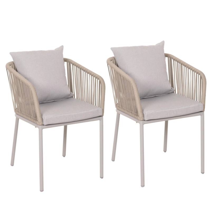 PROREGAL Gartenstuhl 2er-Set 75x55x55cm Sitzhöhe 48cm Wetterfest Aluminium Seilgeflecht Rope Grau Kissen Grau Outdoor Armlehne von PROREGAL