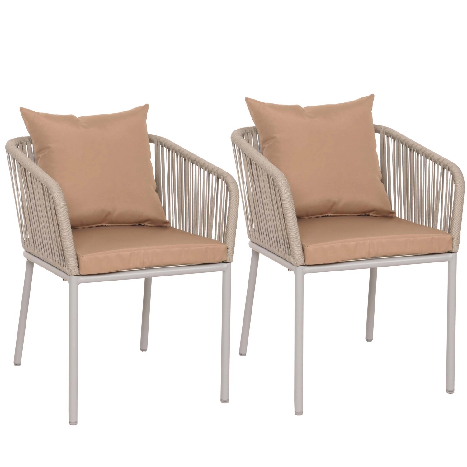 PROREGAL Gartenstuhl 2er-Set 75x55x55cm Sitzhöhe 48cm Wetterfest Aluminium Seilgeflecht Rope Grau Kissen Taupe Outdoor Armlehne PROREGAL Gartenstuhl 2er-Set 75x55x55cm Sitzhöhe 48cm Wetterfest Aluminium Seilgeflecht Rope Grau Kissen Taupe Outdoor Armlehne von PROREGAL